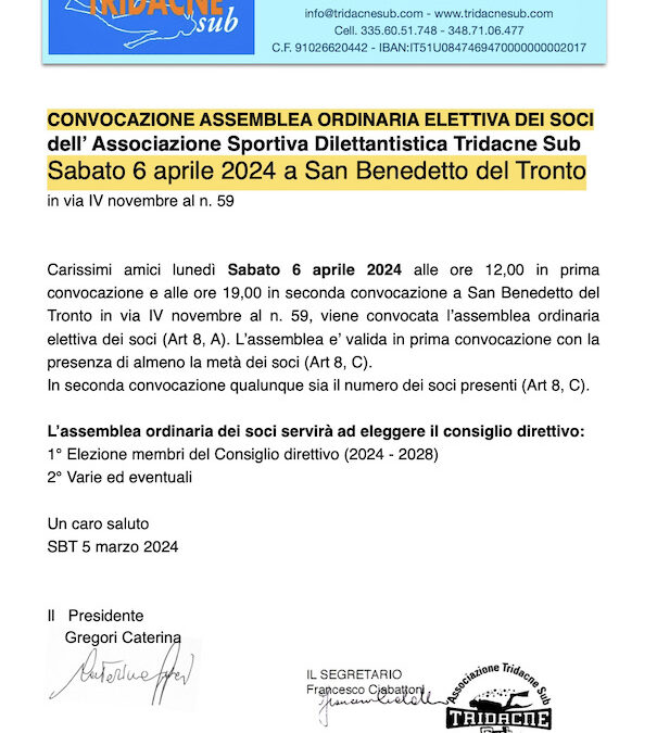 Convocata l’Assemblea ordinaria elettiva